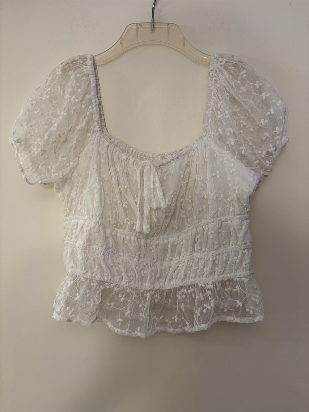 Japna Women’s White Embroidered Lace Peasant Blouse Romantic Feminine Summer, L